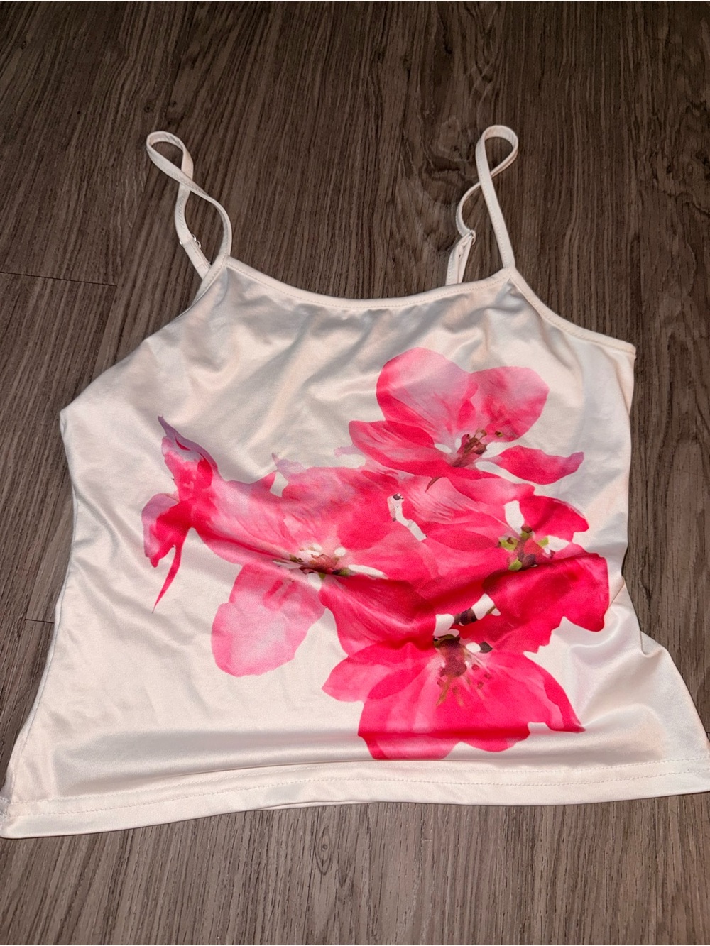 White Floral Print Spaghetti Strap Tank Top - Pink Bloom